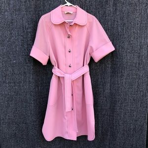 Vintage 60s pink polyester shirt dress and belt